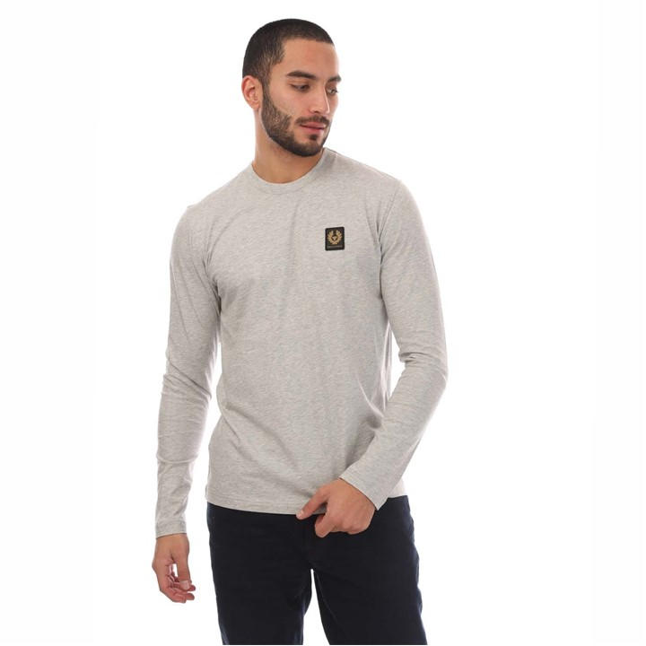 Belstaff Men's Silver Cotton Jersey Long Sleeved T-Shirt Medium