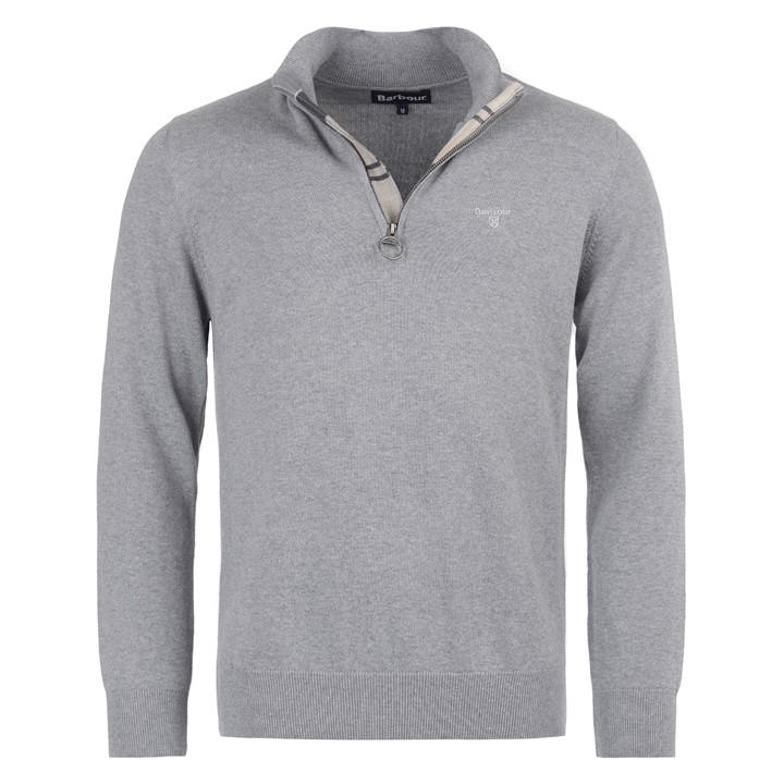 Barbour Men's Grey Cotton Half-Zip Jumper Large