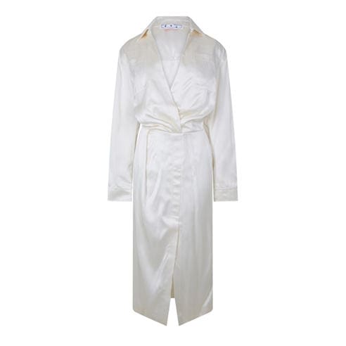 OFF WHITE - Women's Chine Satin Twist Long Sleeve Dress Shirt