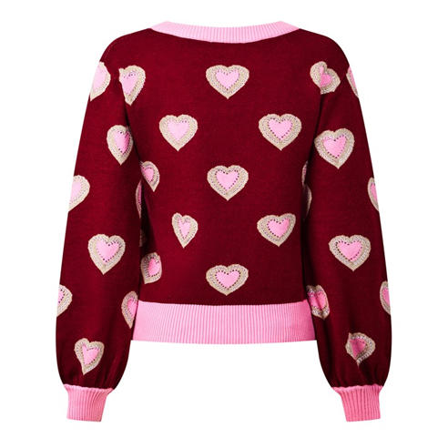 NEVER FULLY DRESSED - Women's Red Hearts Long-Sleeve Viscose Cardigan