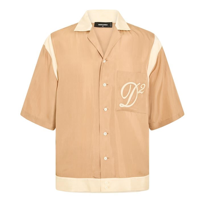 Dsquared2 Men's Beige Dsq Short Sleeve Bowling Shirt
