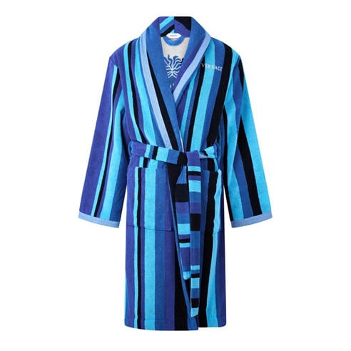 VERSACE HOME - Unisex Stripe Cotton Long-Sleeve Shawl-Collar Belted Bathrobe