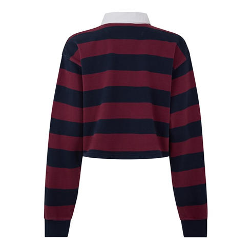 GOOD AMERICAN - Women's Cotton Long-Sleeve Striped Cropped Polo Shirt