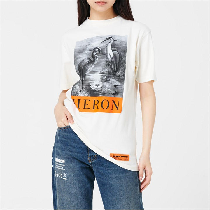 Heron Preston Women's White Oversized Logo T Shirt Size 10