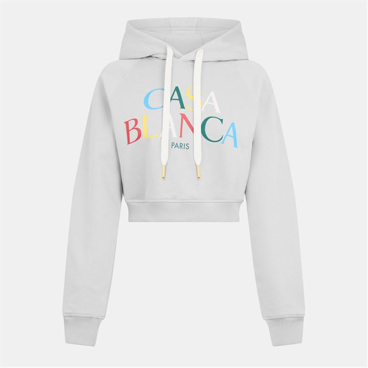 Casablanca Women's Grey Stack Logo Over The Head Cropped Hoodie