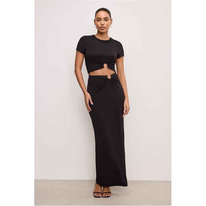 Good American Women's Black Stretch High-Rise Maxi Jersey Skirt - Size 14