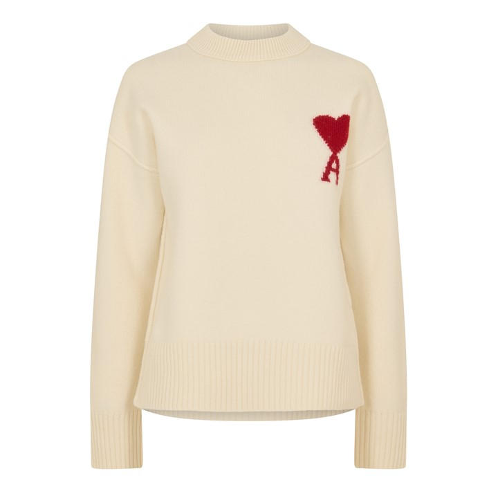 Ami Paris Women's Cream Adc Crew Neck Jumper - Size 10