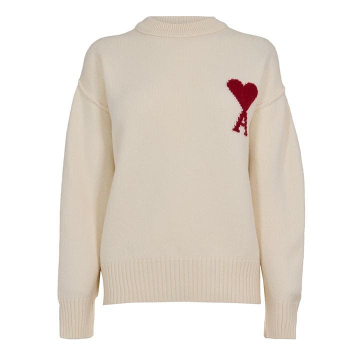Ami Paris Women's Cream Adc Crew Neck Jumper - Size 8