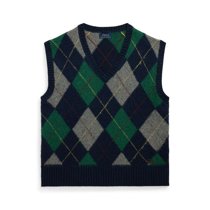 Polo Ralph Lauren Men's Blue Diamond Wool Knitted Sweater Vest - L