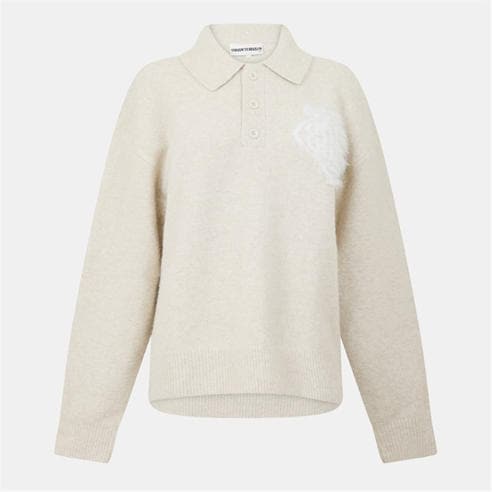 THE COUTURE CLUB - Women's Fluffy Knitted Long Sleeve Polo Shirt