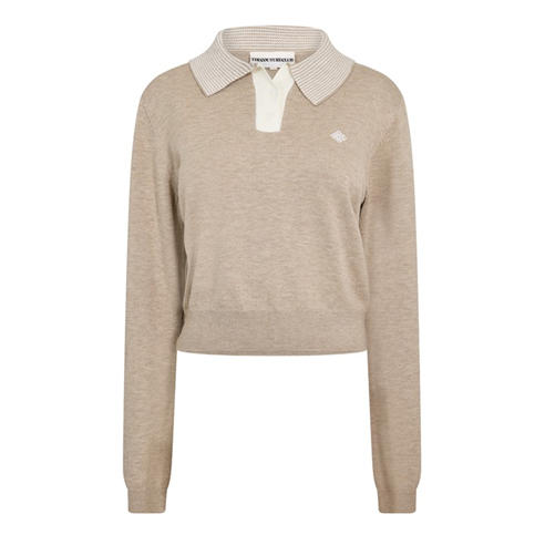 THE COUTURE CLUB - Womens Striped Collar Polo Shirt