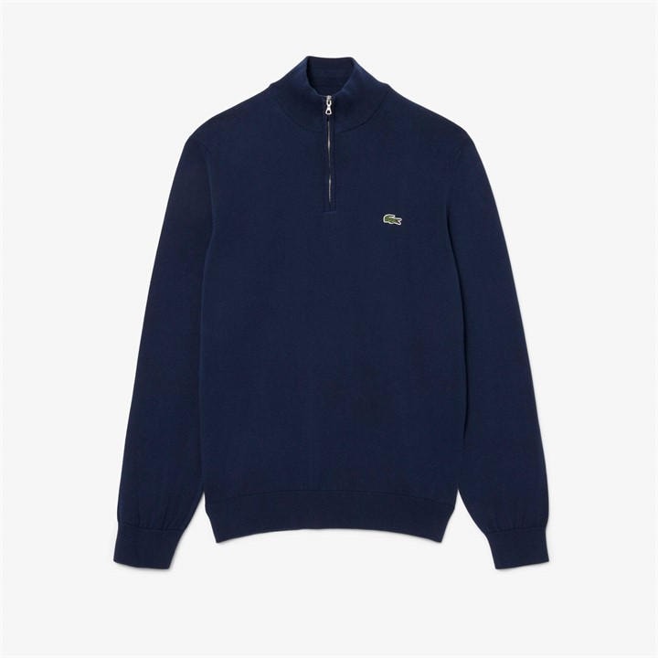 Lacoste Men's Blue Quarter Zip Cotton Fine Knit Crew Neck Jumper - S