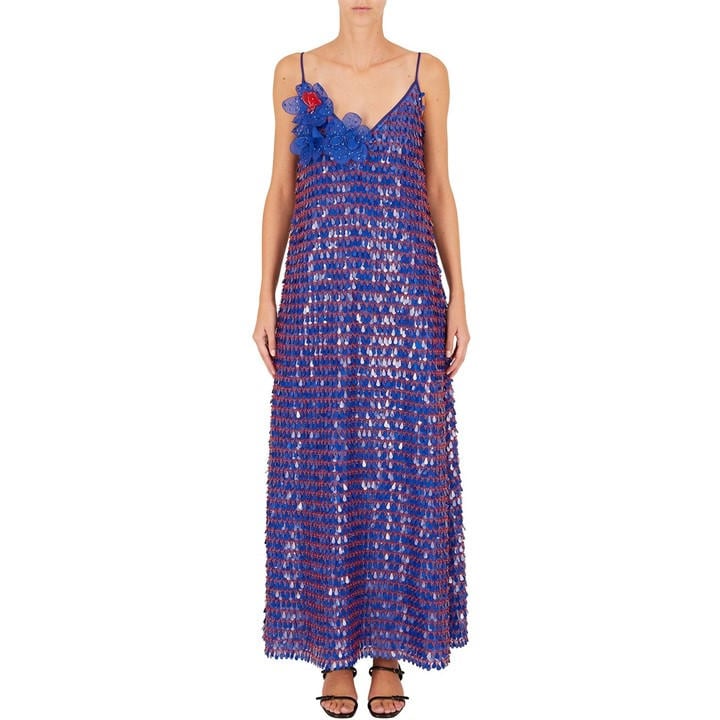 Emporio Armani Women's Blue Sequin Maxi Dress Size 10