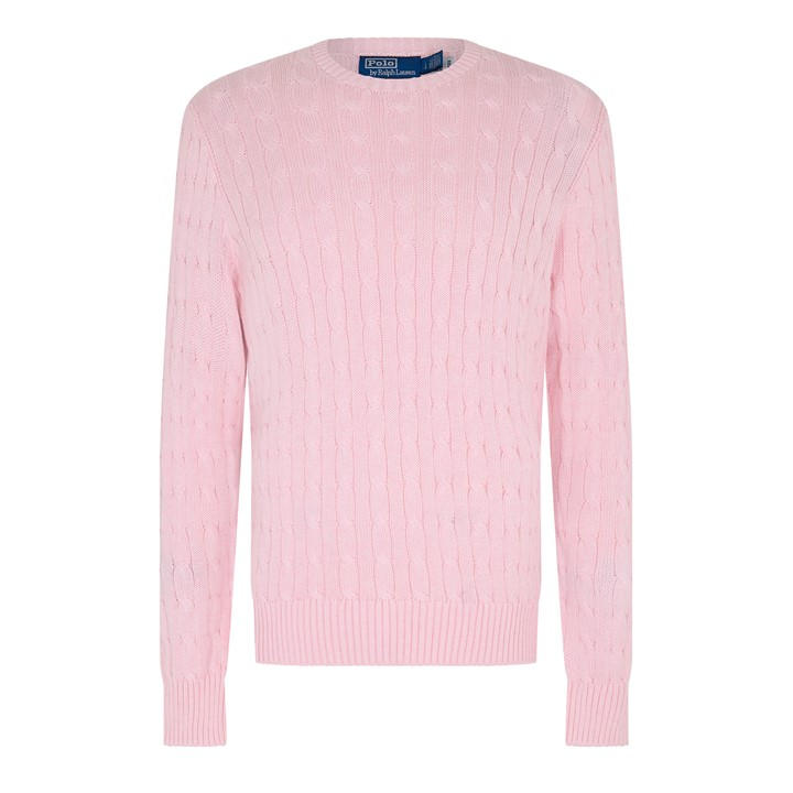 Ralph Lauren Men's Pink Knitted Crew Neck Jumper - L