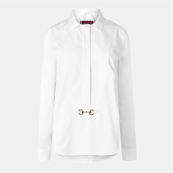 Gucci Women's White Poplin Shrt Ld54 Size 10