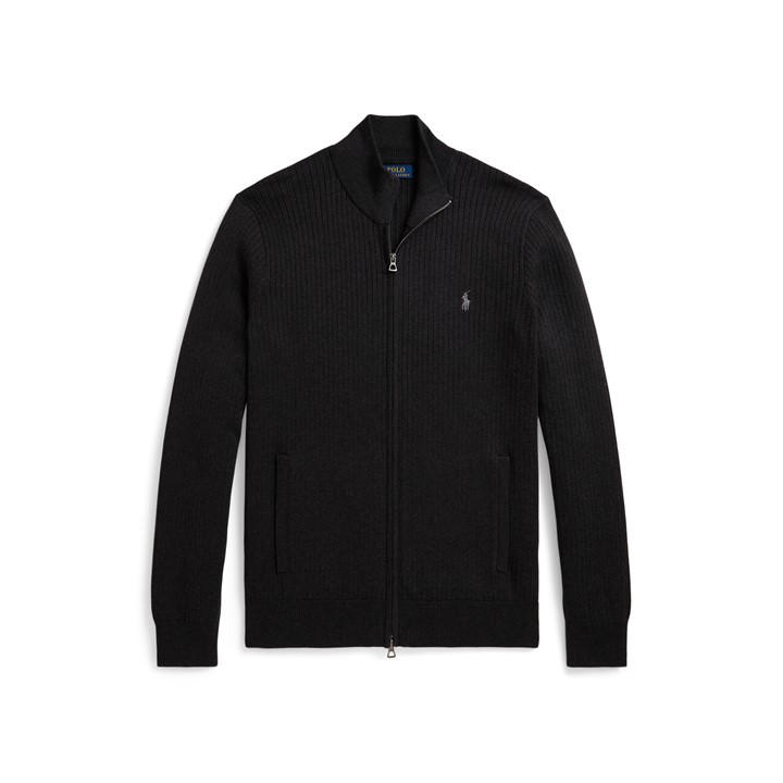 Polo Ralph Lauren Men's Grey Knitted Full Zip Crew Neck Jumper - L