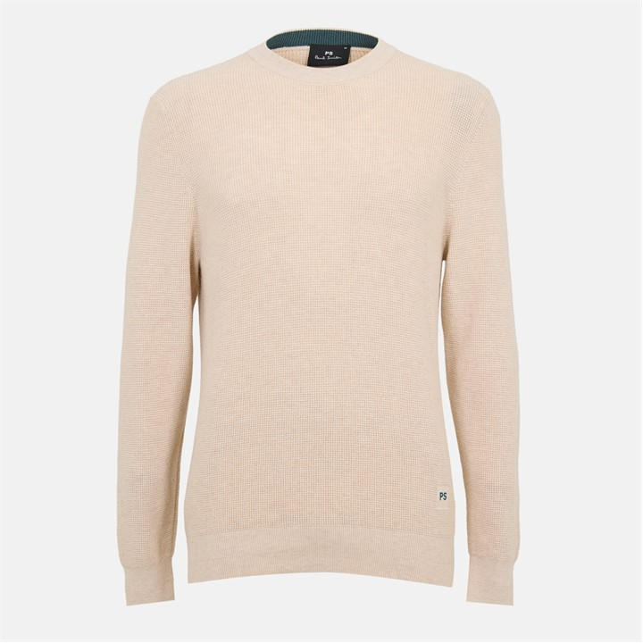 Ps Paul Smith Men's White Knitted Patch Relaxed Fit Crew Neck Jumper - L