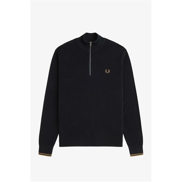 Fred Perry | Waffle Stitch Half Zip Jumper | Men | Black 102