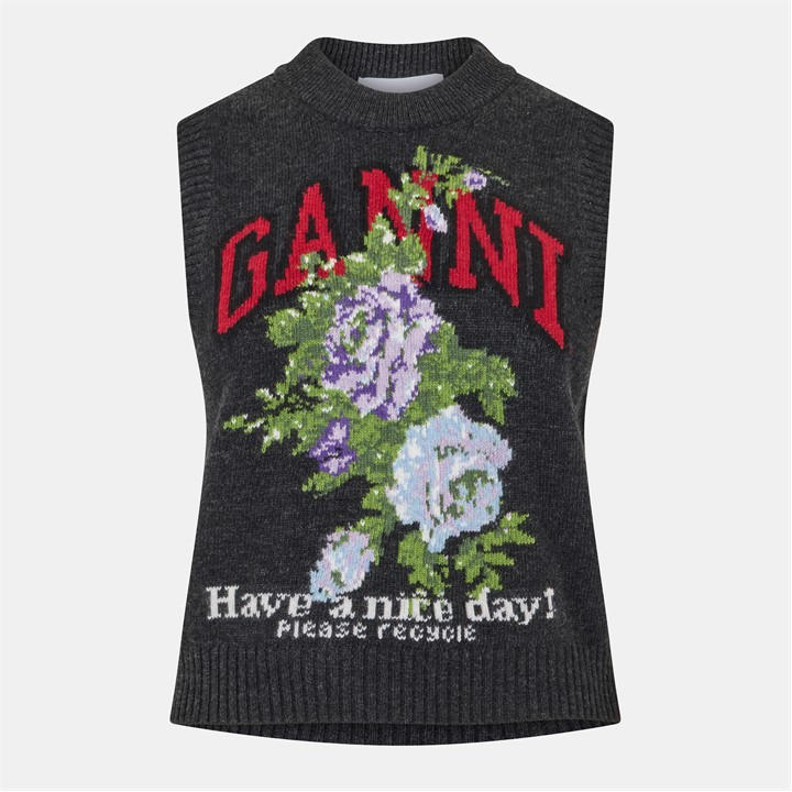 Ganni Women's Black Rose Wool Vest