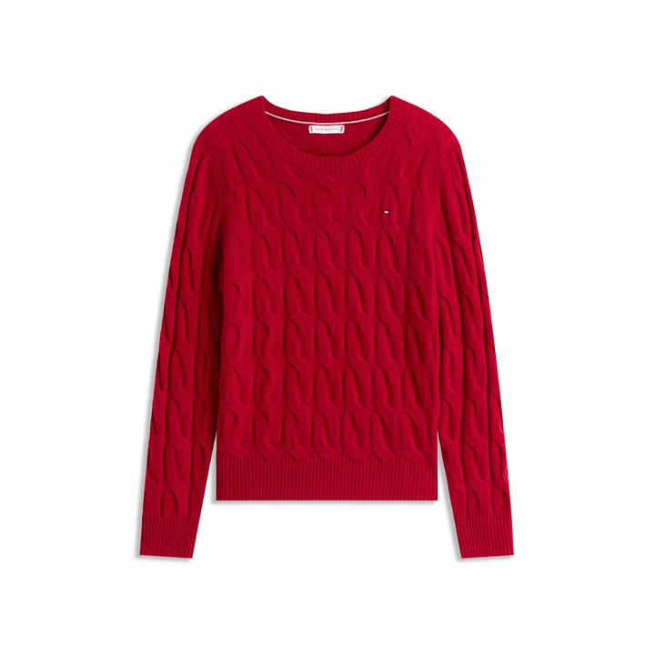Tommy Hilfiger Women's Red Cable Knit Jumper