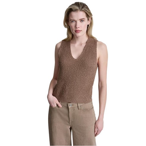 DKNY - Womens Sleeveless V-Neck Rib Slub Sweater