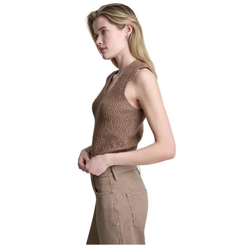 DKNY - Womens Sleeveless V-Neck Rib Slub Sweater