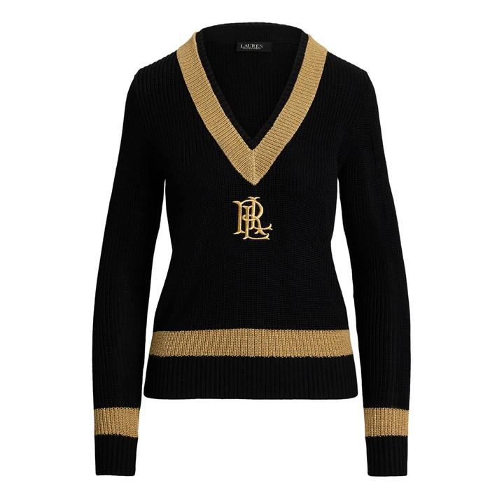 Lauren By Ralph Lauren Women's Black Real Leather Meren Crew Neck Jumper