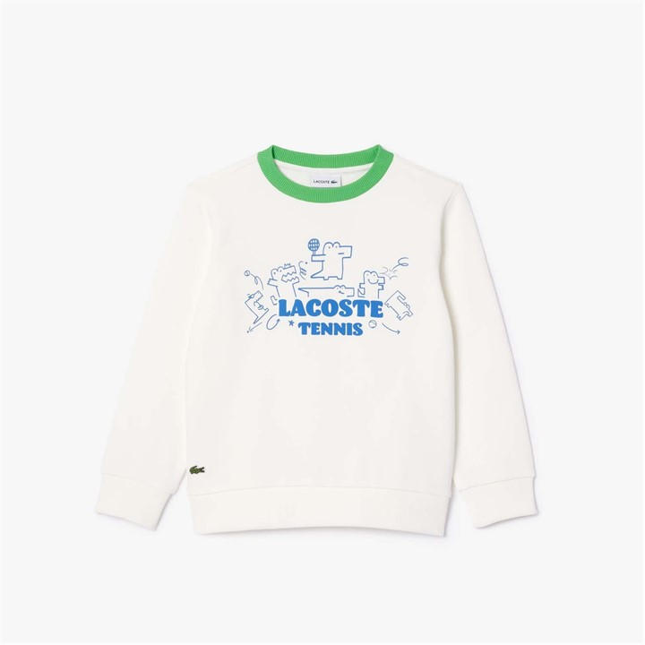 Lacoste Boys Cream Fleece Crewneck Print Sweatshirt