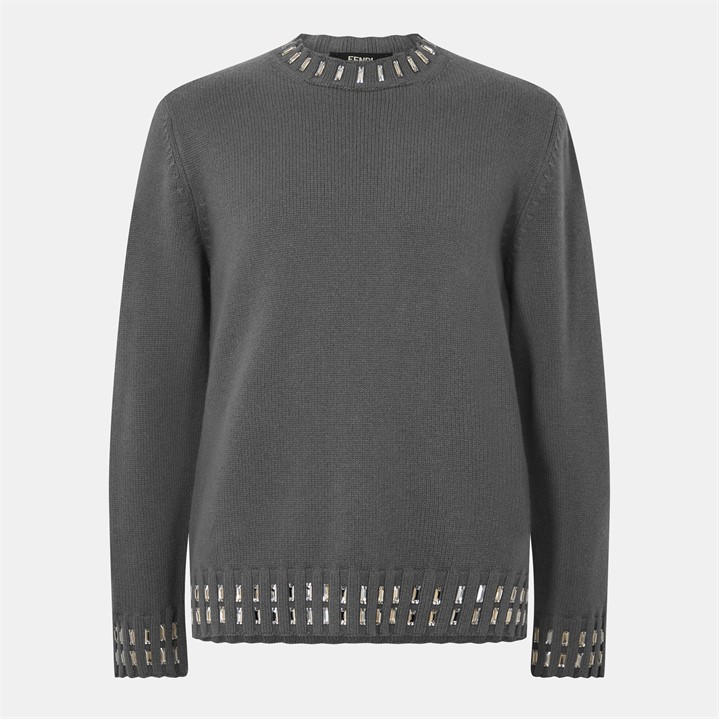 Fendi Men's Grey Embellish Knit Sn54 Medium