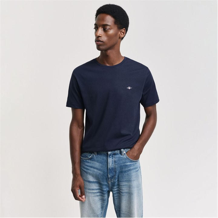 Gant Mens Evening Blue Shield-logo Short-sleeve Cotton-jersey T-shirt