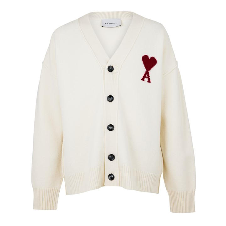 Ami Paris Men's White De Coeur Cardigan - L