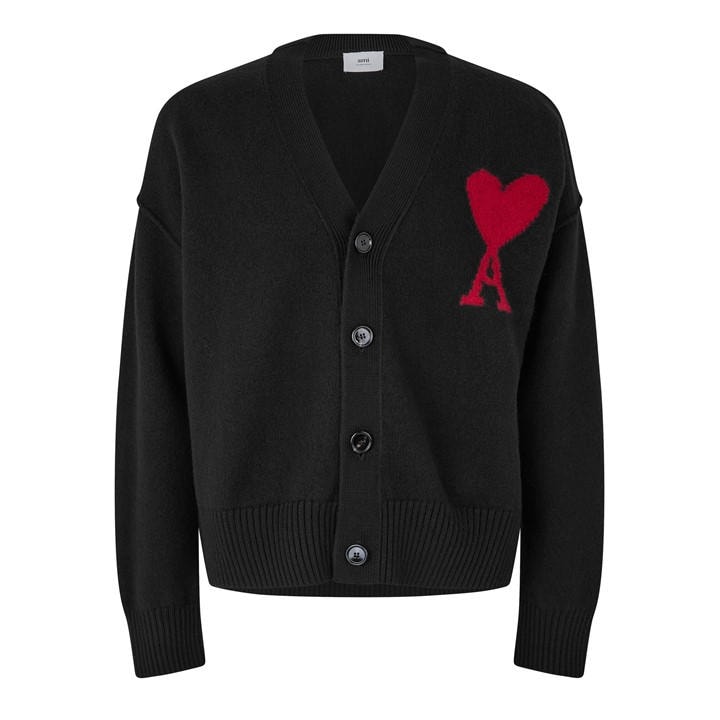 Ami Paris Men's Black De Coeur Cardigan - L