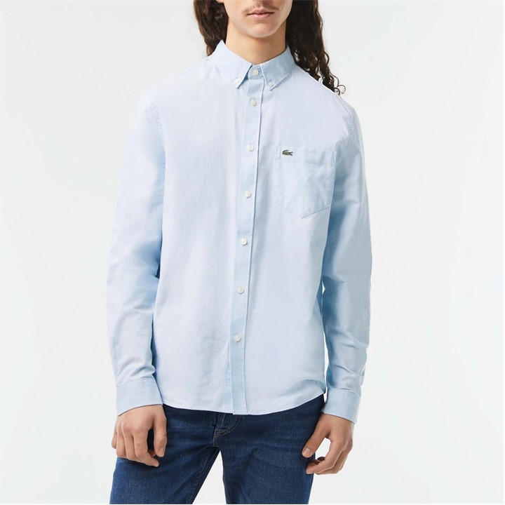 Lacoste Men's Blue Regular Fit Long Sleeve Oxford Shirt Small