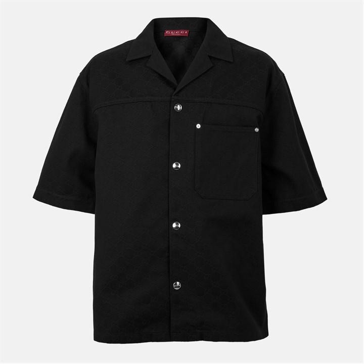 Gucci Men's Black Gg Denim Short-Sleeved Shirt - L