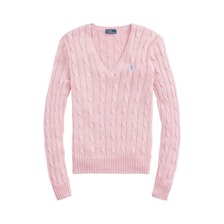 Polo Ralph Lauren Women's Pink Kimberly Cable Knit Jumper Size 16