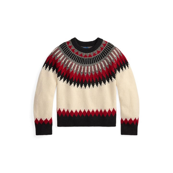 Polo Ralph Lauren Women's White Fair Isle Crew Neck Jumper - Size 8