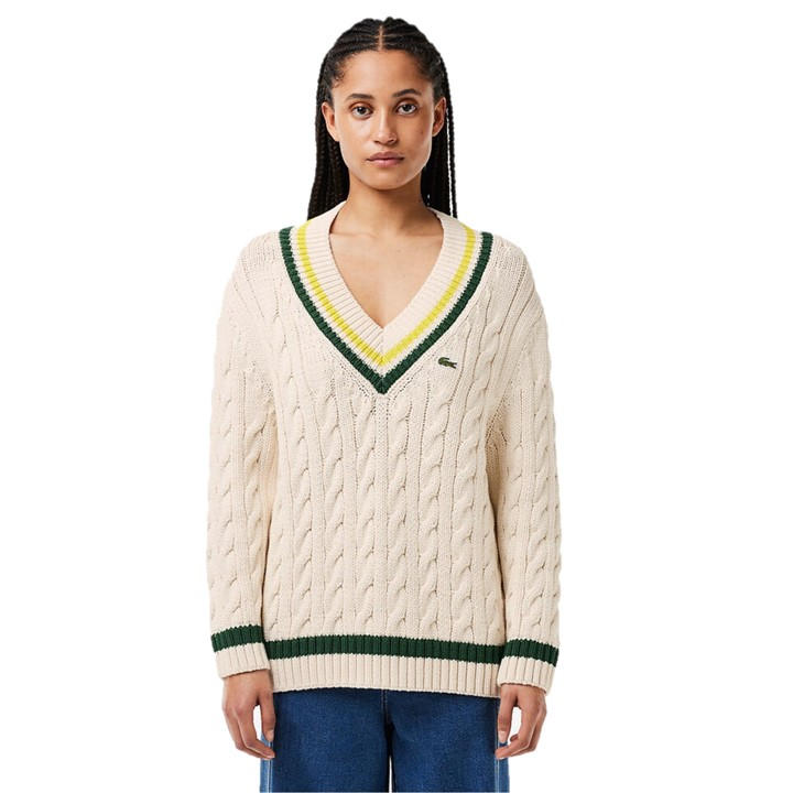 Lacoste Women's Cream Crew Neck Jumper - Size 12