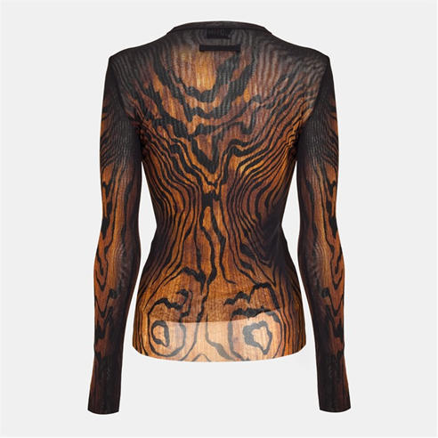 JEAN PAUL GAULTIER - Women's Mesh Printed Long Sleeve Crop Top