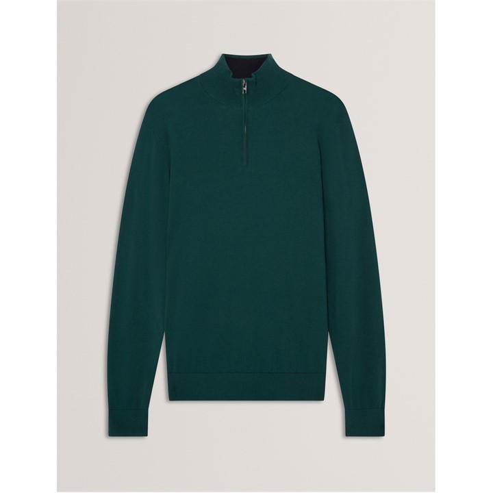Ted Baker Men's Green Merino Half Zip Crew Neck Jumper