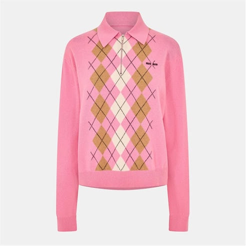 MIU MIU - Women's Cashmere Argyle Crew Neck Jumper