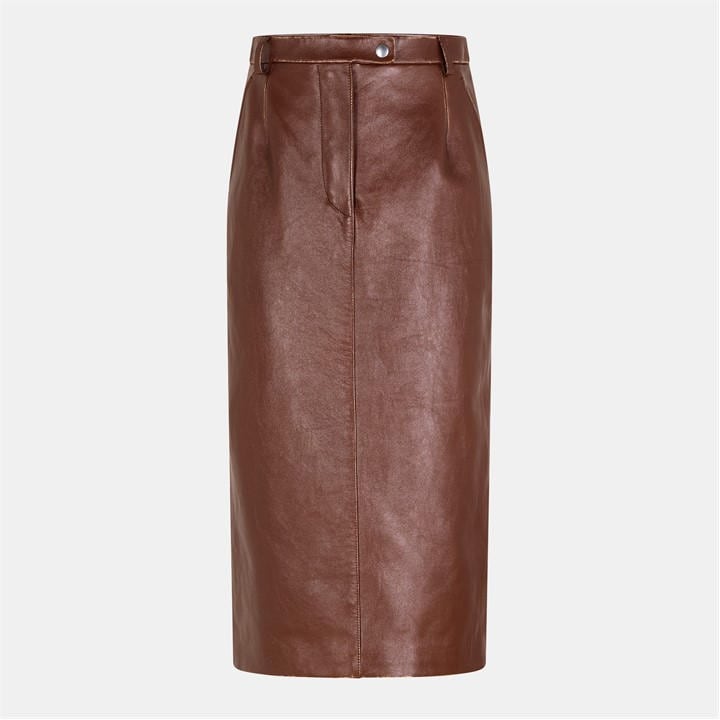 Prada Women's Brown Leather Skirt Ld54 Size 8
