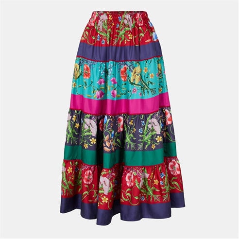 GUCCI - Women's Floral Print Silk Maxi Skirt