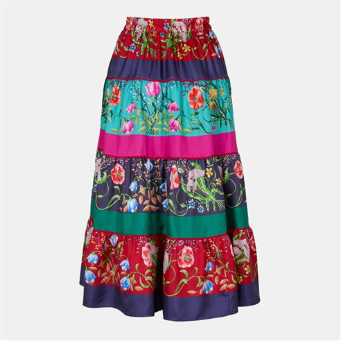 GUCCI - Women's Floral Print Silk Maxi Skirt