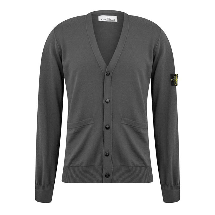 Stone Island Men's Grey Patch Wool Cardigan