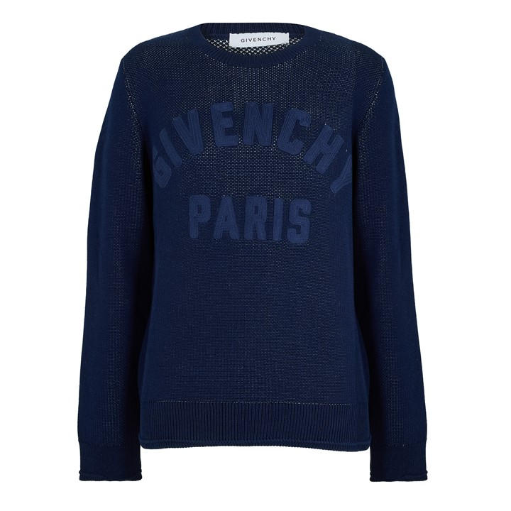 Givenchy Men's Blue Giv Logo Crew Neck Jumper - L