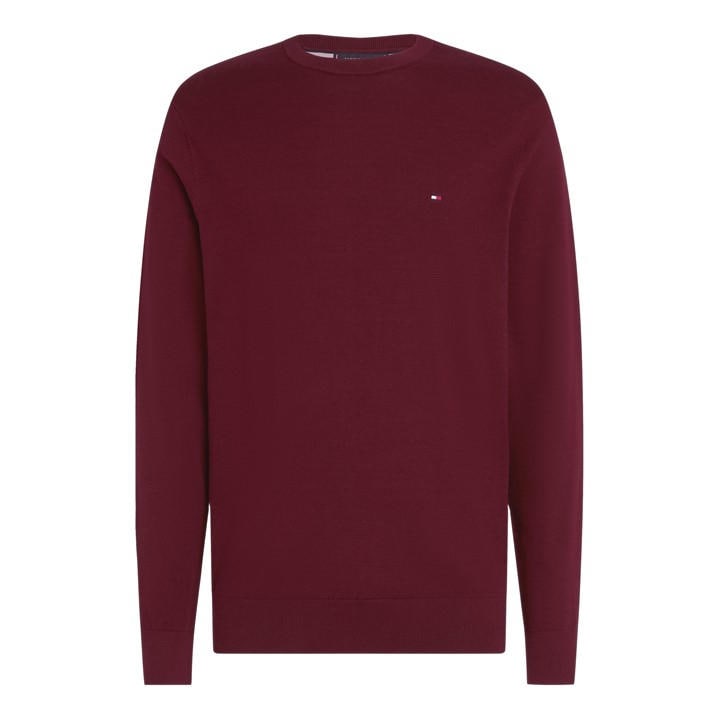 Tommy Hilfiger Men's Red Essential Cotton Crew Neck Pullover Sweater - Small