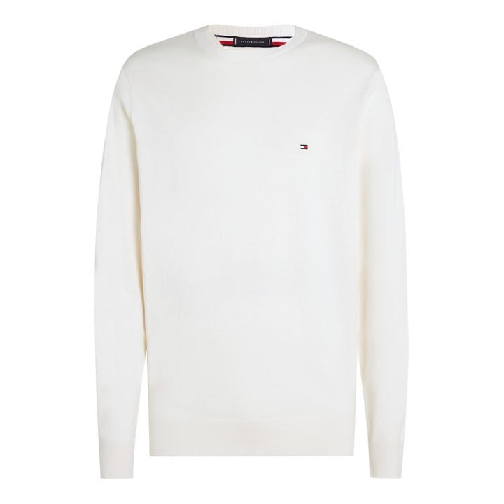 Tommy Hilfiger Men's Cream Essential Cotton Crew Neck Pullover Sweater Large