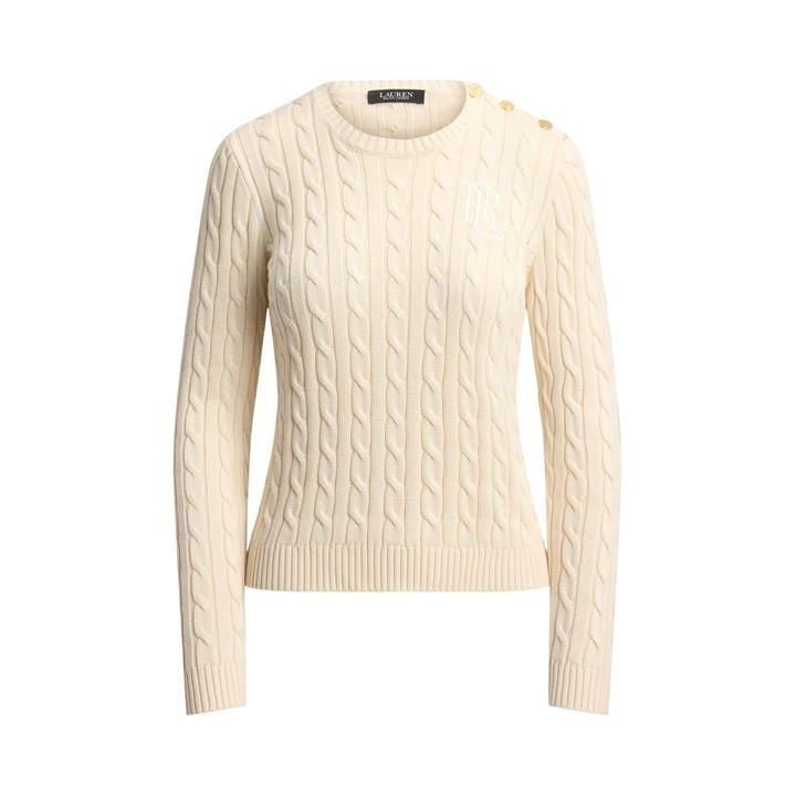 Lauren By Ralph Lauren Women's Cream Cable-Knit Jumper - Size 16
