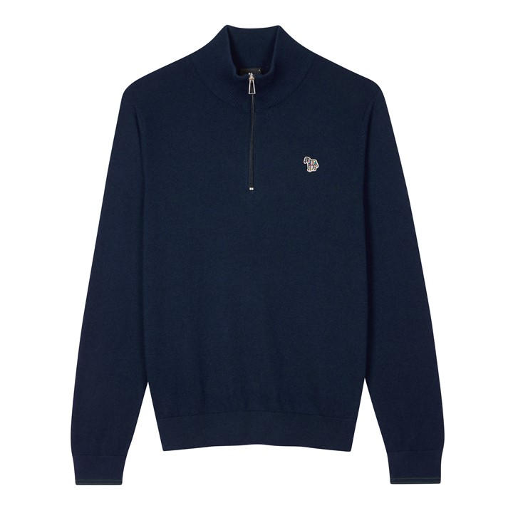 Ps Paul Smith Men's Blue Zebra Logo Quarter Zip Sweater Small