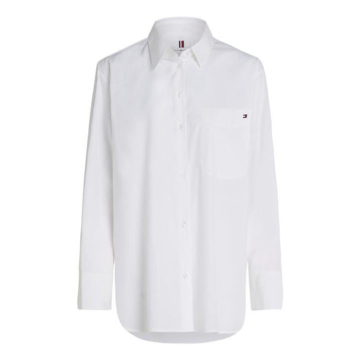 Tommy Hilfiger Women's White Ess Poplin Easy Fit Shirt Size 10